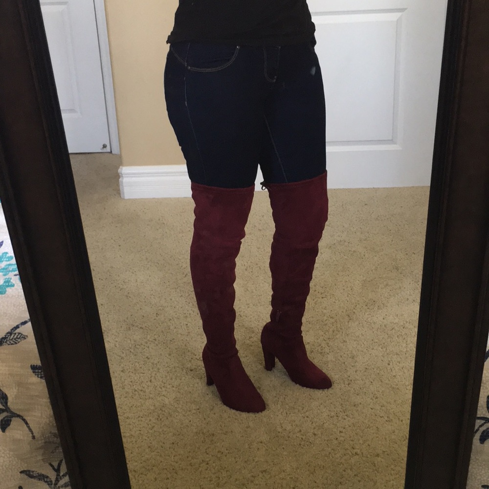 Burgundy Thigh High Boots